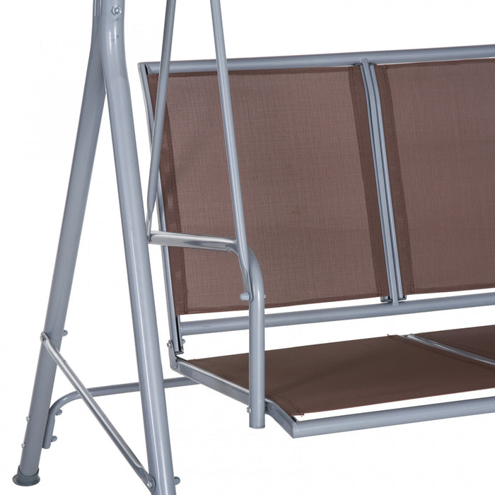 Outsunny Cadre En Forme A 3 Places Exterieur Balancoire Jardin Hamac Porche Planeur Lit Fronde Siege Avec Auvent Couverture Marron