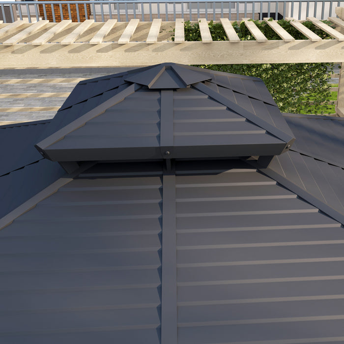 Outsunny Gazebo Exterieur En Aluminium A Toit Rigide 10x10 Pi, Brun Fonce