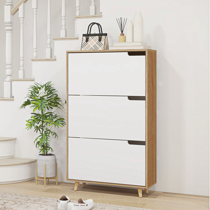 HOMCOM Armoire a chaussures avec 3 portes rabattables, blanc