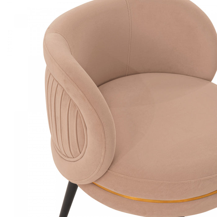 Chaise de salle a manger Kaya en bois moderne et velours coloris nude - Lot de 2