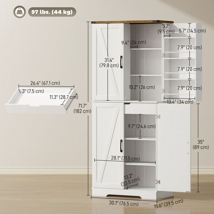 HOMCOM Meuble de rangement de cuisine 72 po, style campagnard, blanc