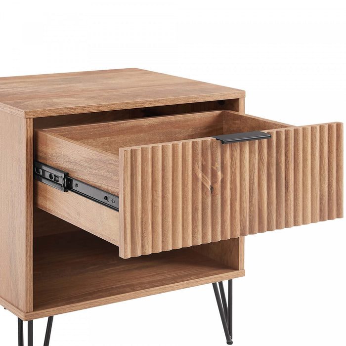 Table de nuit moderne Dumbo 20\" a cannelures en brun dore (1 tiroir)