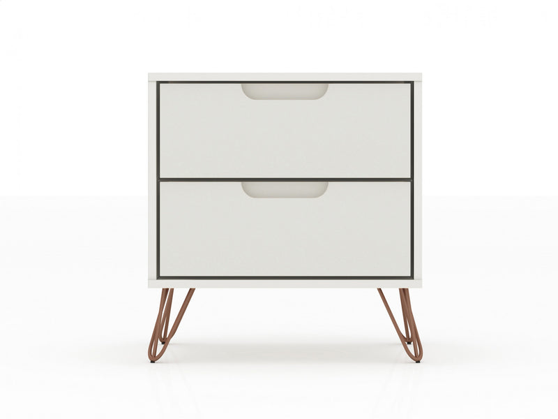Table de nuit Rockefeller Mid-Century Modern 20\" en blanc casse (2 tiroirs) - Lot de 2