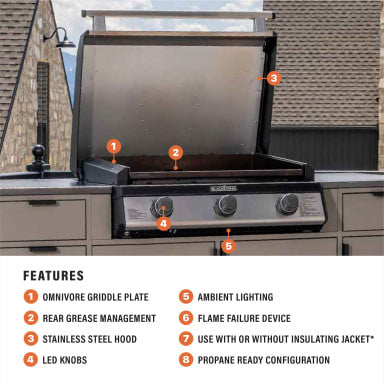 Blackstone 28\" Plancha encastrable a 3 bruleurs avec hotte - 6128