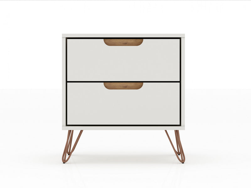 Table de nuit Rockefeller Mid-Century Modern 20\" en blanc casse (2 tiroirs) - Lot de 2