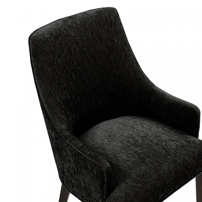 Fauteuil moderne Beever en chenille avec accoudoirs en bois, coloris noir