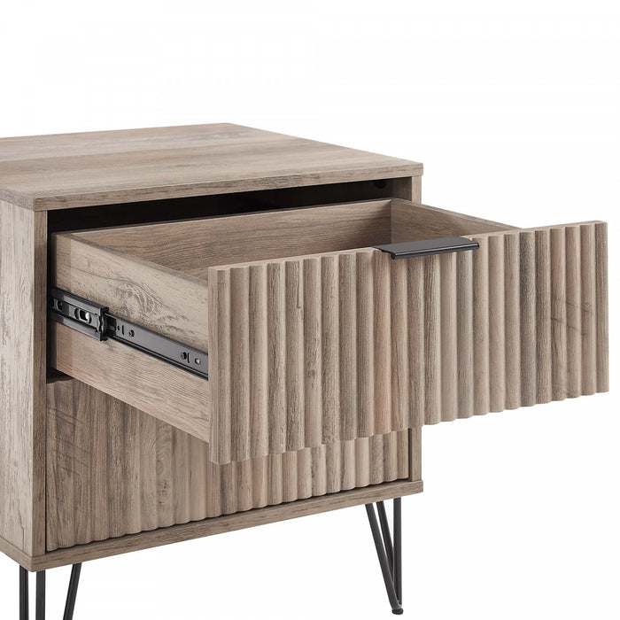 Table de nuit moderne Dumbo 20\" a cannelures en gris rustique (2 tiroirs) - Lot de 2