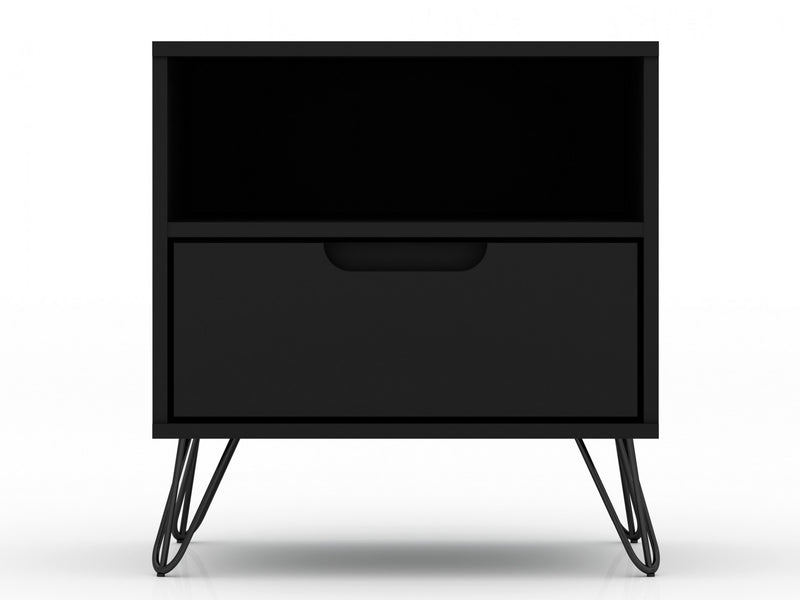Table de nuit Rockefeller Mid-Century Modern 20\" en noir (1 tiroir) - Lot de 2