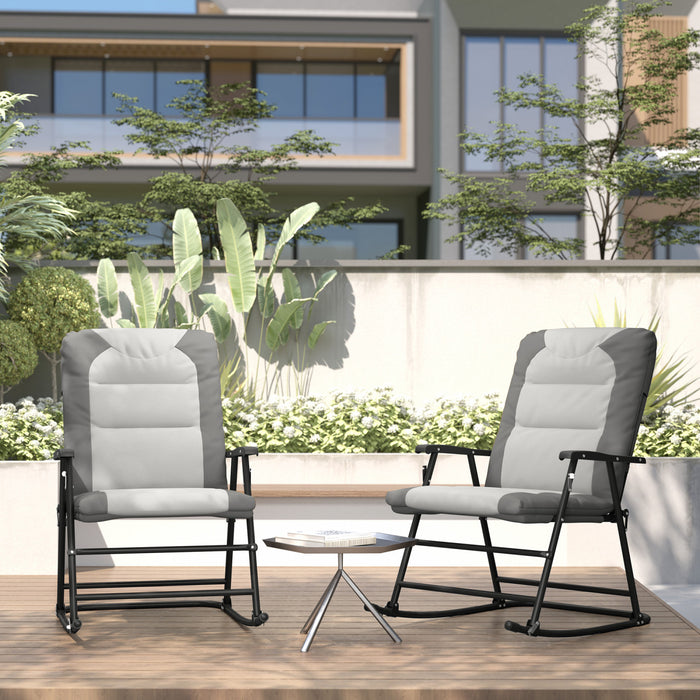Outsunny Ensemble De 2 Chaises A Bascule Pliables Pour Patio, Gris Clair