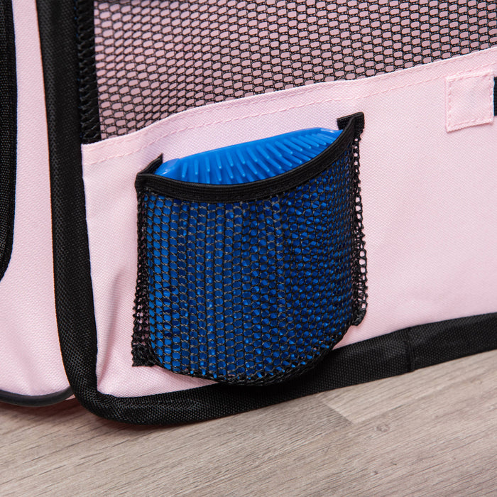 Pawhut 49,2 Pouces Grand Parc D'exercice Pour Chiots Pour Animaux De Compagnie Portable Chien Chat Enclos Pour Animaux De Compagnie Cage Tente Chenil Caisse Rose Sac De Transport Inclus