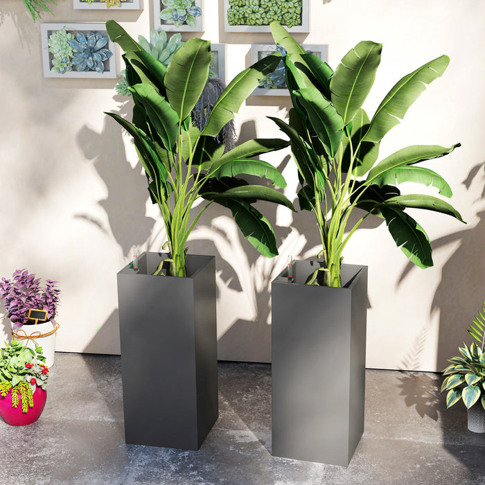 Outsunny Lot de 2 jardinieres d'exterieur en plastique de 11\", gris fonce