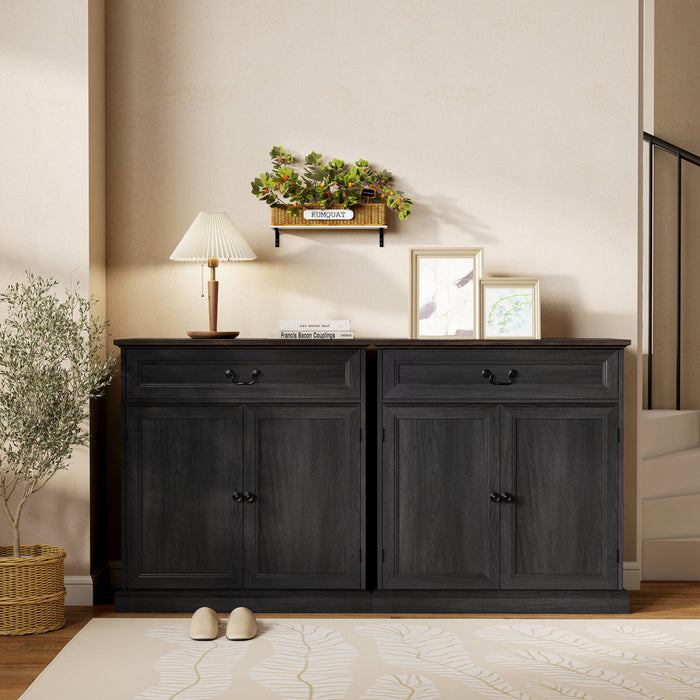 HOMCOM Buffet 32\" Style Fermier avec Plateau Epais et Tiroir, Noir