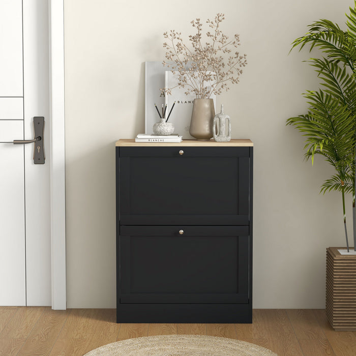 HOMCOM Armoire a chaussures, 2 tiroirs rabattable, etageres reglables, Noir