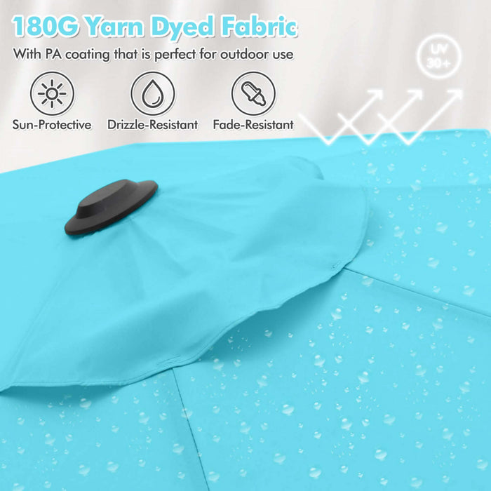 Parasol double face Costway 13 pieds avec lumiere solaire, manivelle et base de parasol turquoise