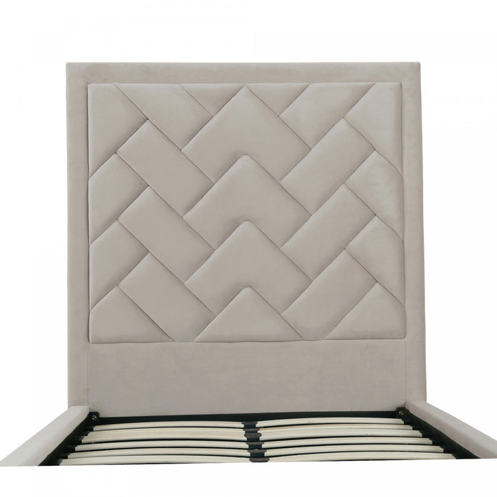 Lit simple moderne Crosby en velours capitonne coloris grege