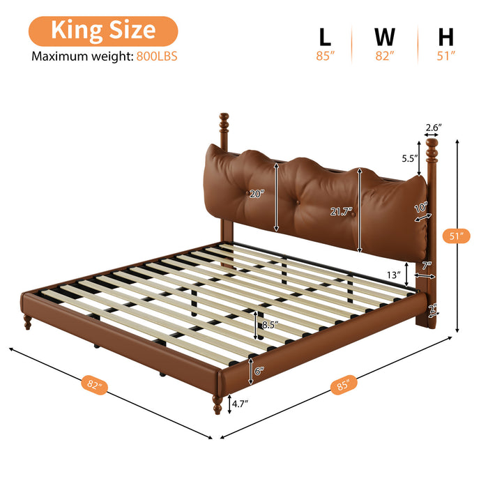 Cadre de lit plateforme en simili cuir Emma avec tete de lit, taille Queen, marron