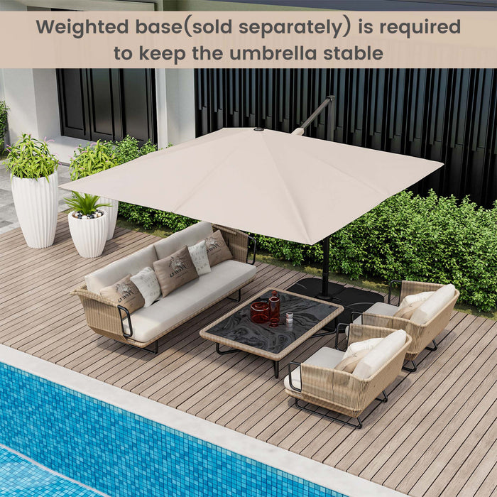 Costway Parasol suspendu carre cantilever 9,5FT avec 2 niveaux, rotation 360° pour patio exterieur beige