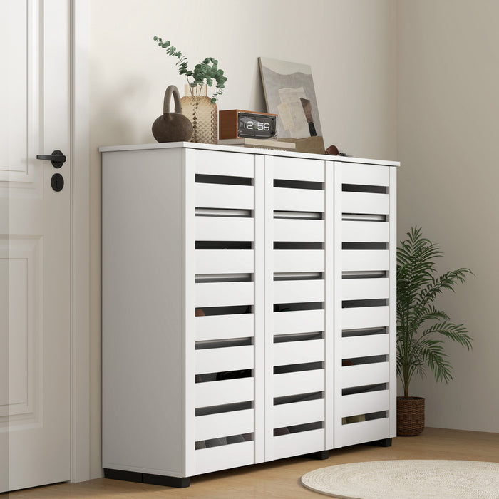HOMCOM Armoire a chaussures pour entree avec 3 portes a lattes, blanc