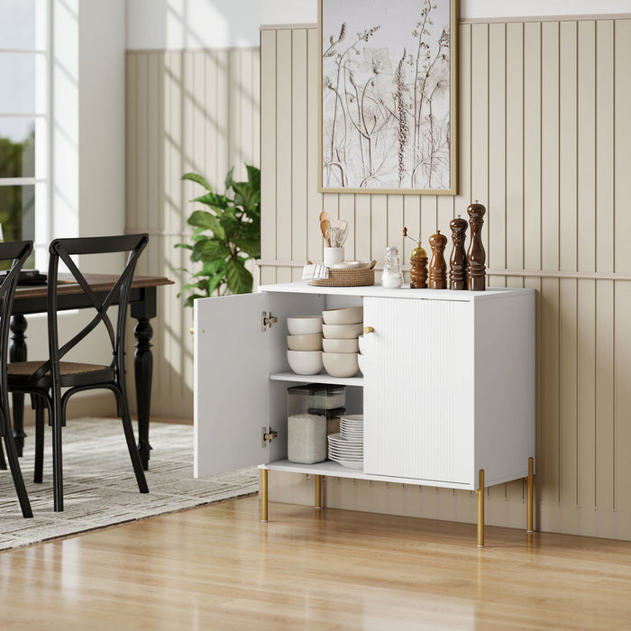 HOMCOM Buffet avec Portes Cannelees, Buffet Moderne de 32\", Blanc