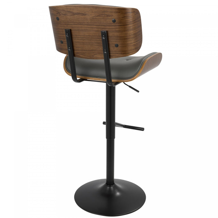 Tabouret bar réglable moderne du milieu du 20e siècle Lombardi en similicuir - noyer et gris