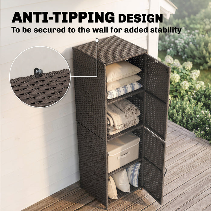 Armoire de rangement en rotin Outsunny avec etageres reglables, marron