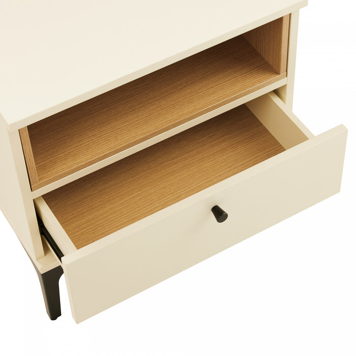 Table de nuit moderne Amara 20\" en creme et chene clair (1 tiroir) - Lot de 2