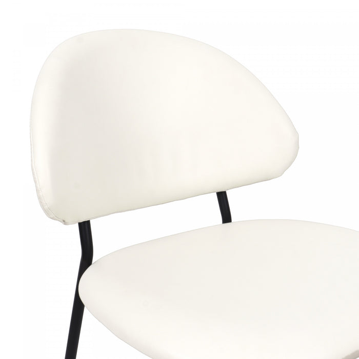 Chaise laterale contemporaine moderne en cuir vegetalien et metal Haven, ivoire - Lot de 4