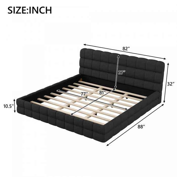Lit plateforme moderne Emma rembourre avec structure en bois massif confortable, taille king, noir