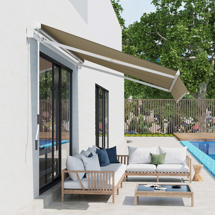 Auvent De Patio Retractable Manuel Resistant A L'eau Et Retractable De 8 Pi X 7 Pi Outsunny Abri Auvent Pour Terrasse Exterieure (blanc Creme)