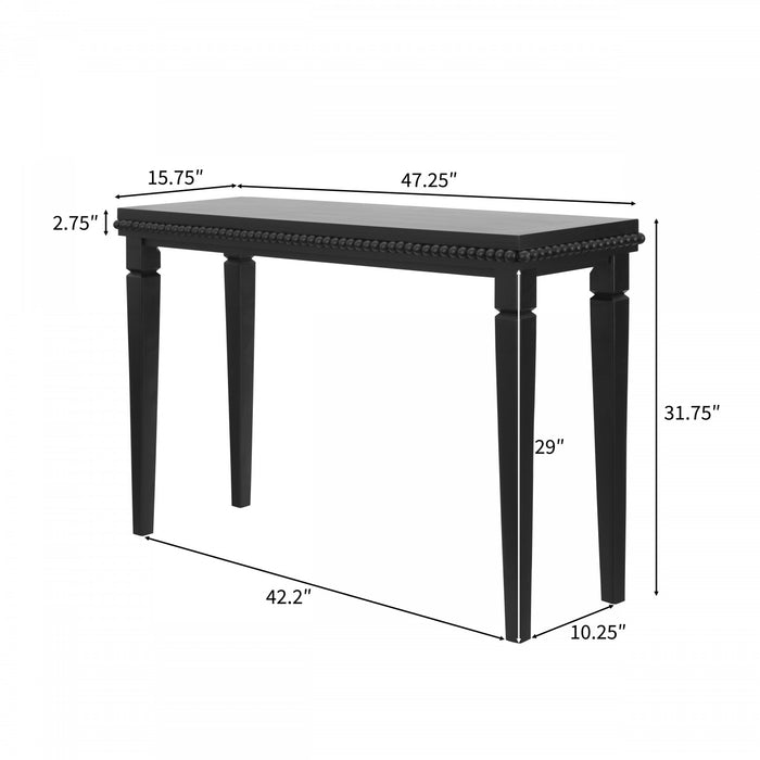 Console rustique en bois Martha 120 cm avec bordure perlee decorative - noire