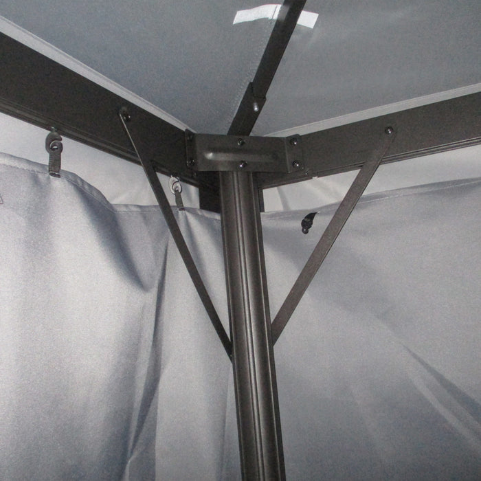 Outsunny 13' X 10' Tonnelle De Terrasse Exterieure Avec Double Toit En Polyester, Parois Laterales En Maille Ventilee Et Cadre En Aluminium Solide, Gris Fonce
