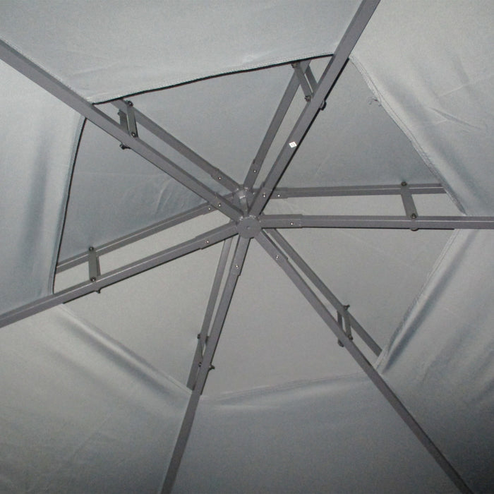 Outsunny Hexagon Gazebo 13ft Outdoor Canopy Shelter Avec Filet Et Rideaux D'ombrage Gris