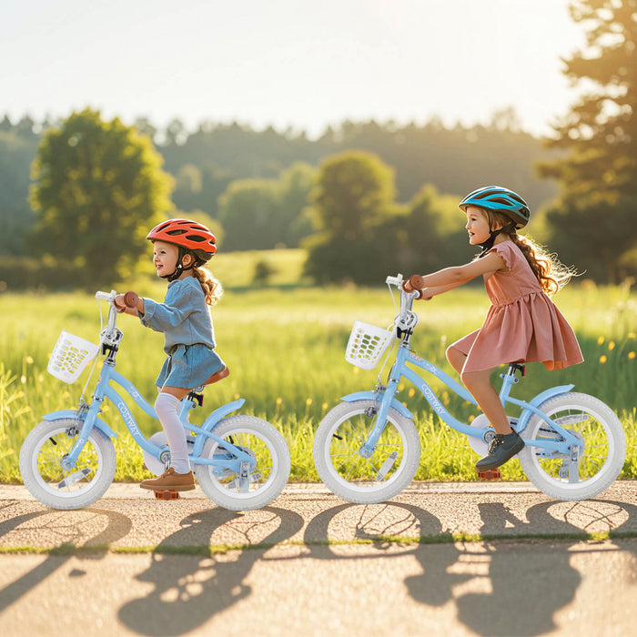Bicycle Costway 12\" Pour Enfants De 3 A 4 Ans Bicycle Avec Frein A Main Avant Bleu