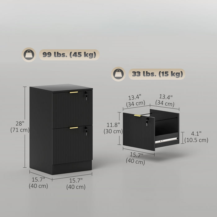 HOMCOM Classeur vertical cannele a 2 tiroirs avec serrure, noir