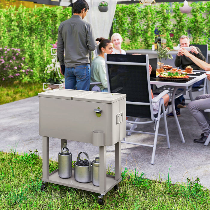 Outsunny Chariot Refrigerant 56L pour Patio, Refroidisseur Exterieur Portable, Argente