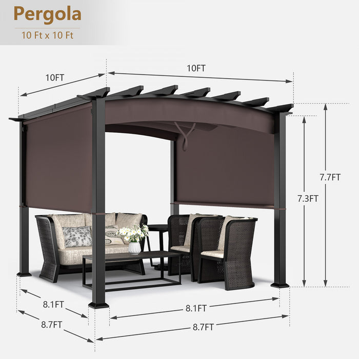 Costway 10 X 10ft Patio Pergola Gazebo Parasol Abri Avec Auvent Retractable