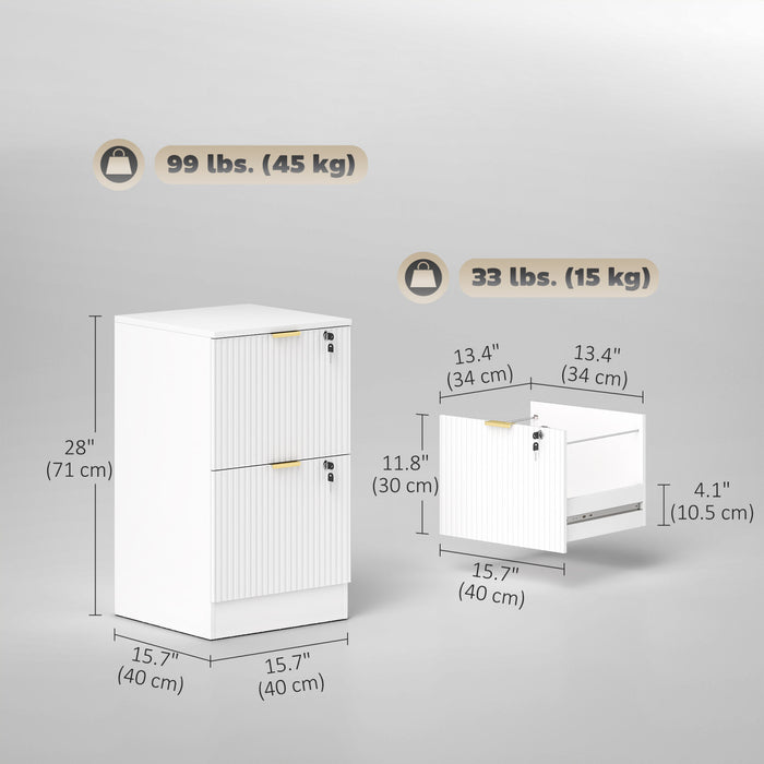 HOMCOM Classeur vertical cannele a 2 tiroirs avec serrure, blanc