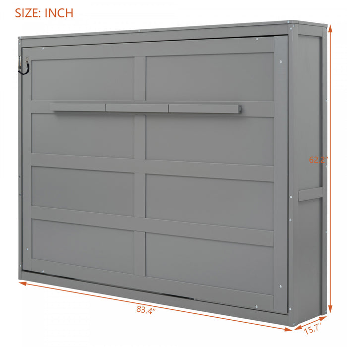 Evelyn Lit mural escamotable gain de place Murphy avec design d’armoire pliable, lit Full, gris