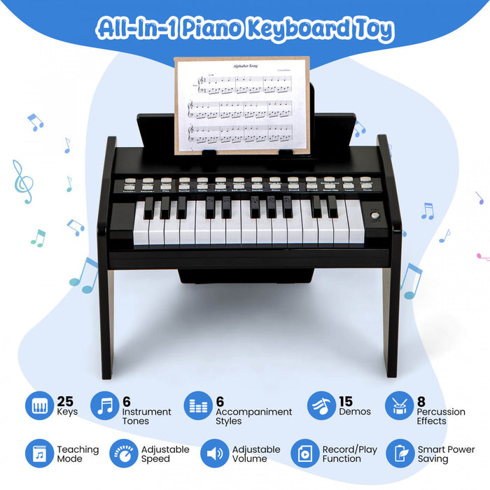 Costway Piano Numerique 25 Touches avec Pupitre, Mode Enseignement, Touches Retroeclairees et Vitesse Reglable - Noir