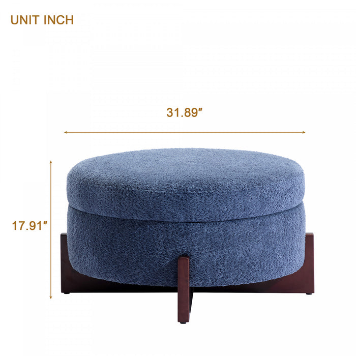 Table Basse Ottoman Ronde Sophia avec Rembourrage Capitonne et Rangement - Bleu