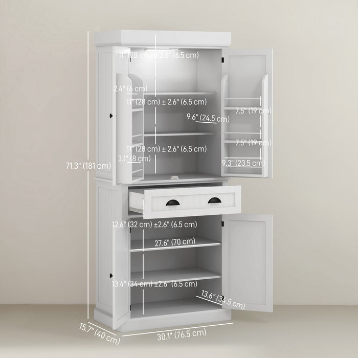 HOMCOM Armoire de cuisine avec etageres a epices et lumieres LED, blanc