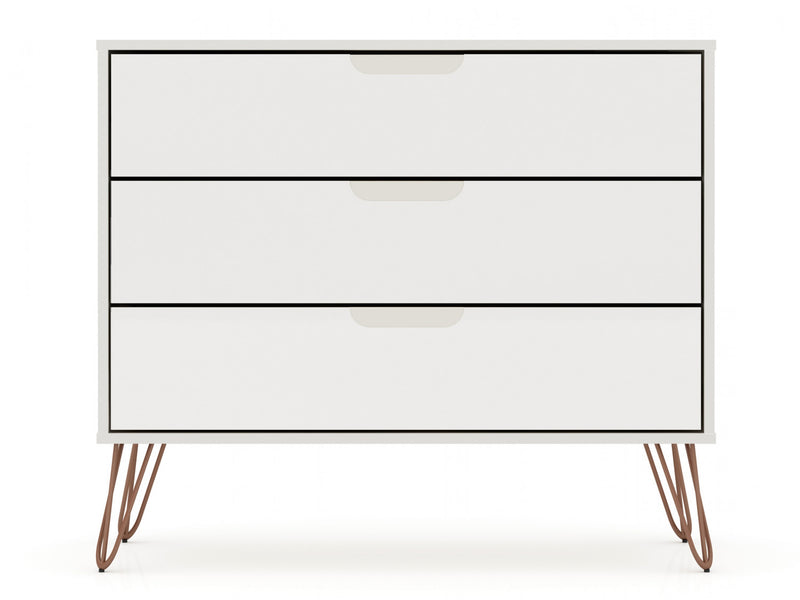 Commode Rockefeller Mid-Century Modern 89 cm en blanc casse (3 tiroirs) - Lot de 2