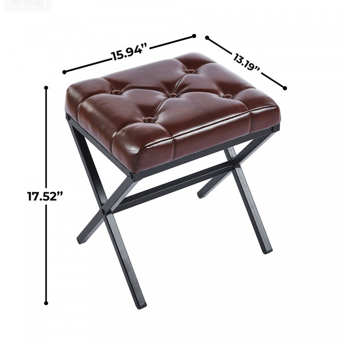 Tabouret d’appoint Liam avec coussin capitonne et pieds en metal, couleur brun fonce