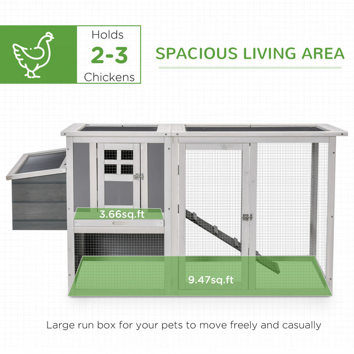 Pawhut Poulailler En Bois De 64 Cm, Poulailler Exterieur Avec Enclos Exterieur, Nichoir, Plateau Amovible, Toit En Tole Creuse Ouvrable Et Portes Verrouillables