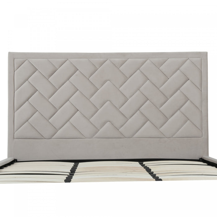 Lit king moderne Crosby en velours capitonne coloris grege