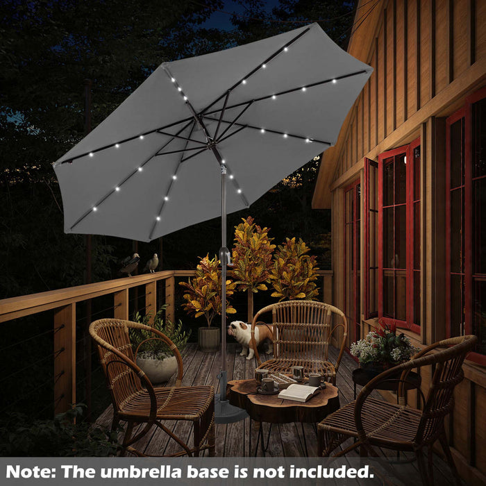 Parasol solaire Costway 10 pieds avec LED, parasol de marche inclinable en acier avec manivelle, exterieur gris