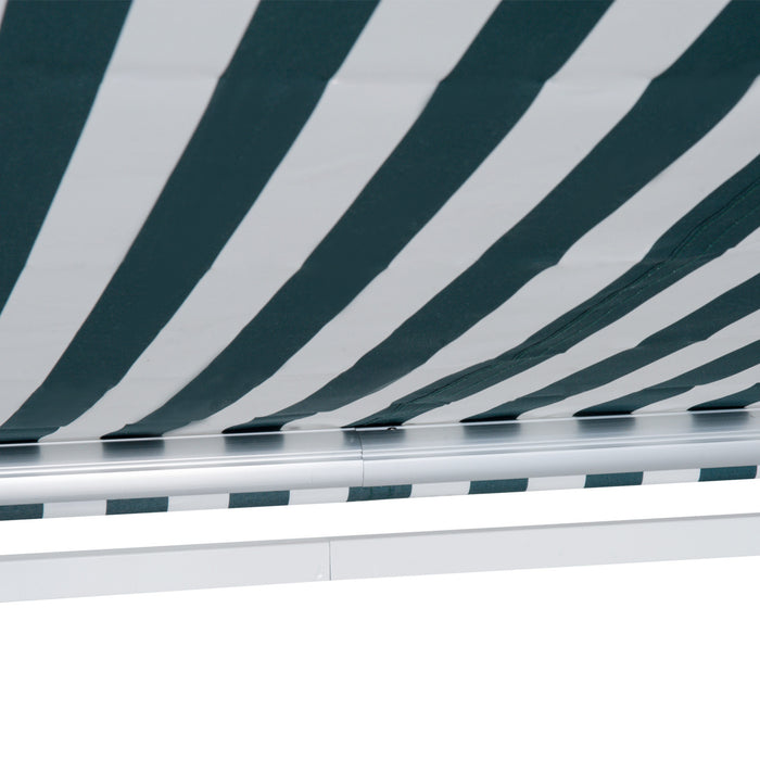 Outsunny 10x8pi Auvent De Terrasse Retractable Manuel Resistant A L'eau Pare-soleil Exterieur Pont Fenetre Porte Auvent Abri Cadre En Aluminium Rayure Verte/blanche