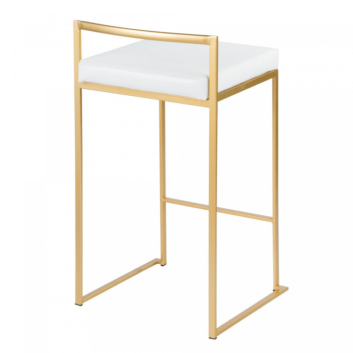 Tabouret contemporain Fuji de hauteur comptoir en similicuir blanc - ensemble de 2