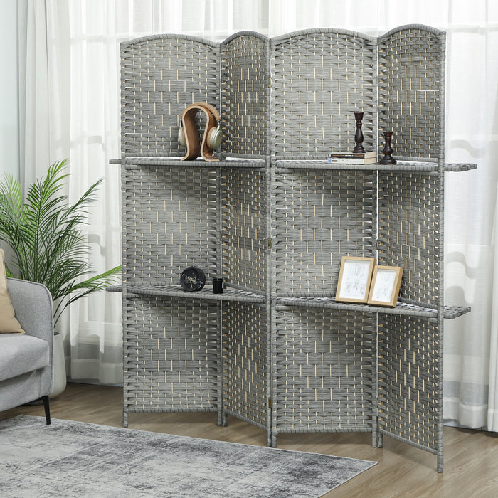 HOMCOM Ecran de confidentialite avec etageres, separateur de piece, gris