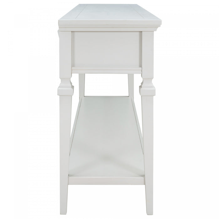 Table Console Sabina En Bois Massif Avec 3 Tiroirs Et Etagere - Blanc Antique